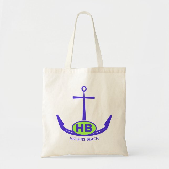 Nautical Anchor valfri två Brev Oval Blue Beach Tygkasse (Framsidan)
