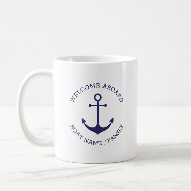 Nautical Anchor Välkommen Aboard Anpassningsbar Bo Kaffemugg (Vänster)