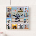 Nautical Anchor Vintage Wood 12-fotokollage Fyrkantig Klocka<br><div class="desc">Den här nautiska ankarkonstruktionen har en bakgrund av ett barrträ med flera färger och utrymme för 12 foton! Klicka på anpassningsknappen om du vill ha större flexibilitet när du ändrar/lägger till text och utformar inslag! Det finns variationer i denna utformning och produkter för samordning i vår butik, zazzle.com/store/doodlelulu. Kontakta oss...</div>