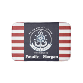 Nautical Anchor,Wheel, Navy Blue,Red Rand Badrumsmatta