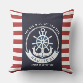 Nautical Anchor,Wheel, Navy Blue,Red Rand Kudde