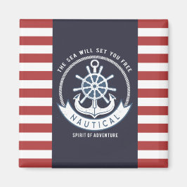Nautical Anchor,Wheel, Navy Blue,Red Rand Magnet