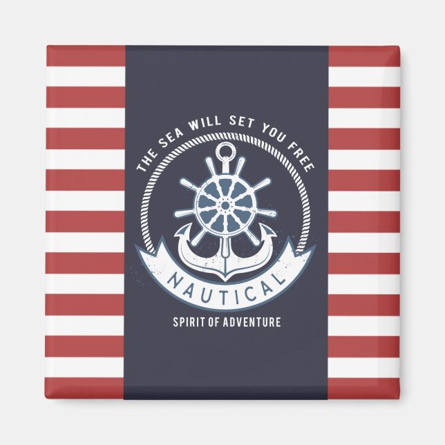 Nautical Anchor,Wheel, Navy Blue,Red Rand Magnet (Framsidan)