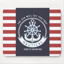 Nautical Anchor,Wheel, Navy Blue,Red Rand