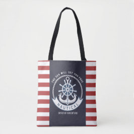 Nautical Anchor,Wheel, Navy Blue,Red Rand Tygkasse