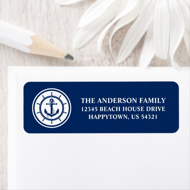 Nautical Anchor Wheel Rope Blue-Returadress Returadress Etikett (Insitu)