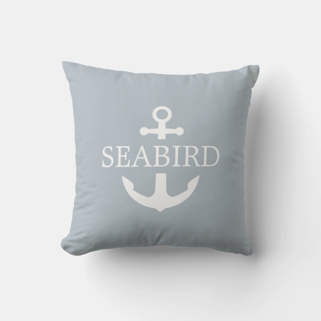 Nautical Anchor White & Dusty Blue. Boat Exterior. Kudde (Framsida)