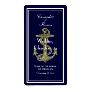 Nautical Anchor White Navy V Vin Flaska Fraktsedel