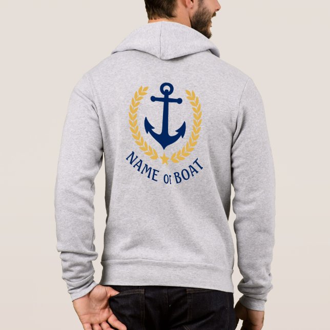 Nautical Anchor Your Boat Namn Guld Laurel Star T Shirt (Baksida)