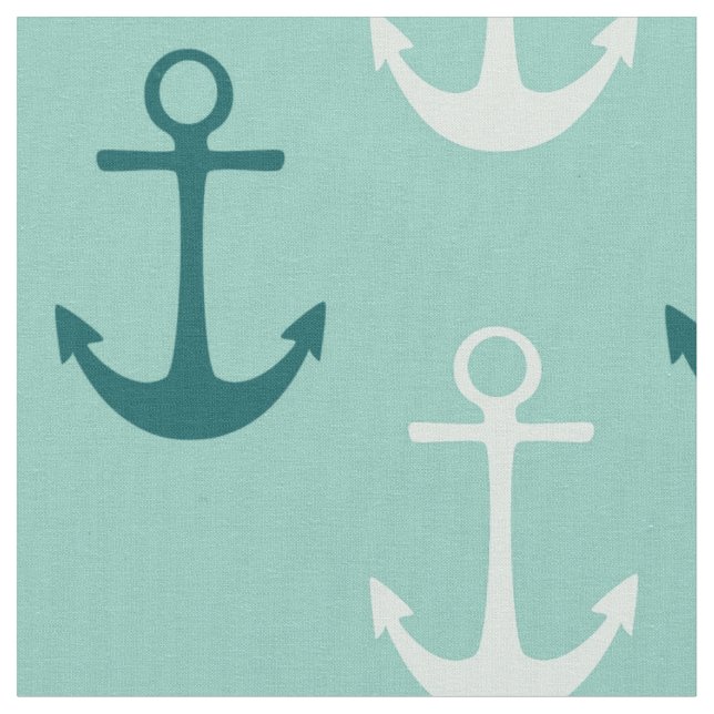 Nautical Anchors Aqua Fabric Tyg (Närbild)