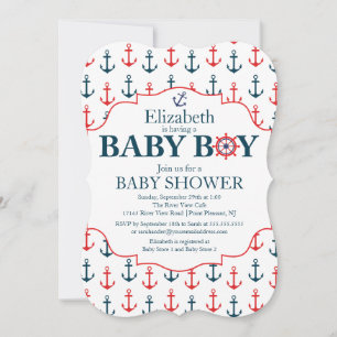 Nautical Anchors Away Boys Baby Shower Inbjudningar