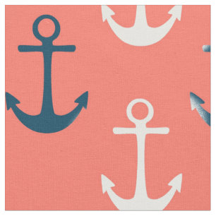 Nautical Anchors Coral Fabric Tyg