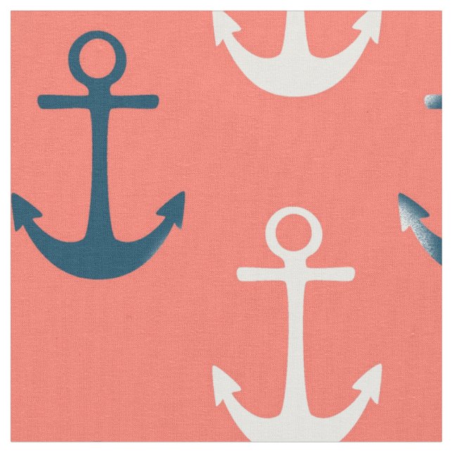 Nautical Anchors Coral Fabric Tyg (Närbild)