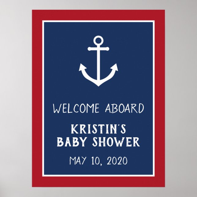 Nautical Ankar Baby Shower Välkomstskylt Poster (Framsidan)