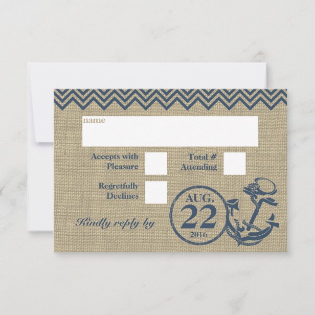 Nautical Ankar Chevron Bröllop RSVP OSA Kort (Framsida)