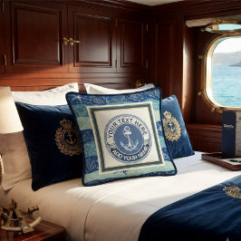 Nautical Ankar & Skal Monogram Marinblå Teal Kudde
