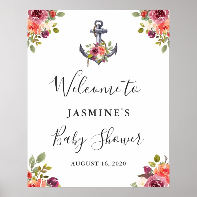 Nautical Ankare Baby Shower Välkomstskylt Poster (Framsidan)