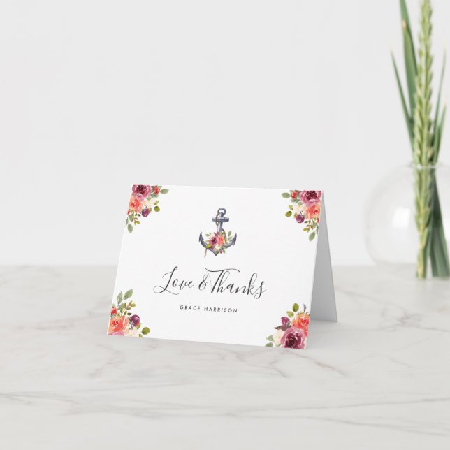 Nautical Ankare Blommig Tacksamhetskort Tack Kort (Framsida)