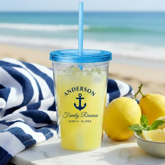 Nautical Ankare Familjeåterträff Blå Take Away Mugg (Customize to change text size or text style.)
