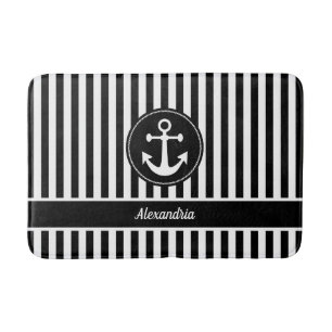 Nautical ankare med rep svarta och vita ränder badrumsmatta