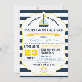 Nautical Ankare och Randig Bebis Shower Inbjudan