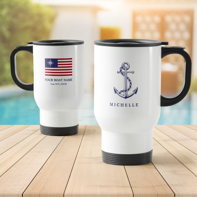 Nautical Anpassningsbar Boat Namn Anchor Flagga Resemugg (Skapare uppladdad)