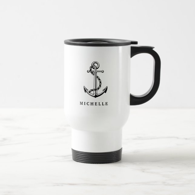Nautical Anpassningsbar Boat Namn Anchor Flagga Resemugg (Höger)