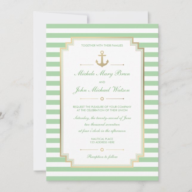 Nautical Anpassningsbar Mint White bröllopsinbjuda Inbjudningar (Framsida)