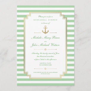 Nautical Anpassningsbar Mint White Rehearsal Dinne Inbjudningar