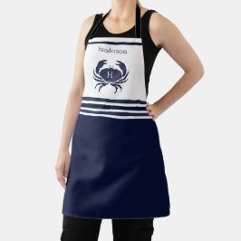 Nautical Apron, monogrammad marinblå vitkrabba