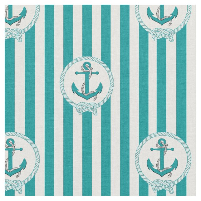 Nautical Aqua anchor/blue och white rand 2 Tyg (Närbild)