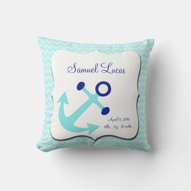 Nautical Aqua Anchor Chevron KeepsakPillow Kudde (Framsida)