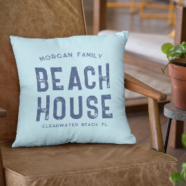 Nautical Aqua Blue & White Beach House Namn Kudde