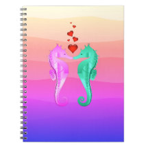 Nautical aqua/rosa/seahorses kissing hearts