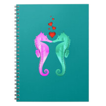 Nautical aqua/rosa/seahorses kissing hearts