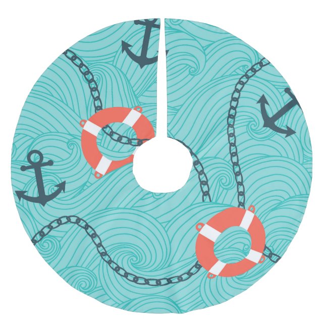 Nautical Attributes Freehand Seamless Mönster Julgransmatta Borstad Polyester (Framsidan)