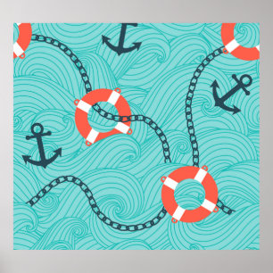 Nautical Attributes Freehand Seamless Mönster Poster