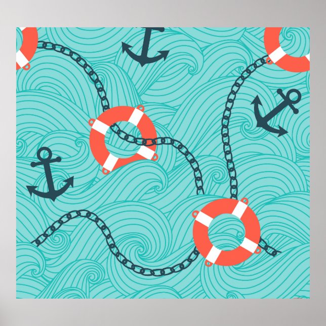 Nautical Attributes Freehand Seamless Mönster Poster (Framsidan)