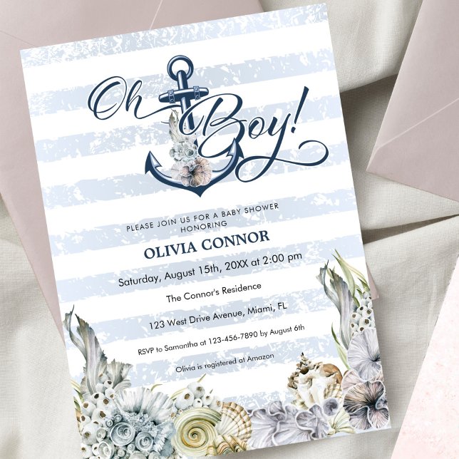 Nautical Äventyr Anchor Oh Boy Boho Baby Shower Inbjudningar (Skapare uppladdad)
