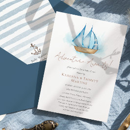 Nautical Äventyr Awaits White Baby Shower Inbjudningar