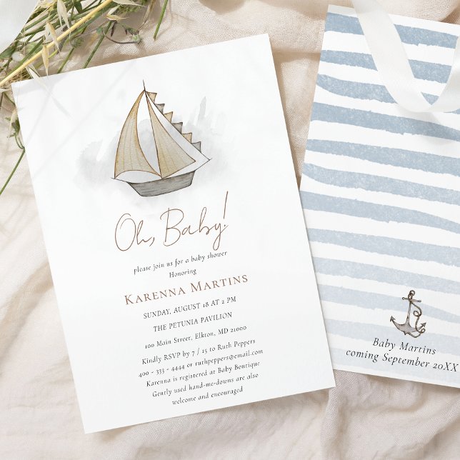 Nautical Äventyr White Oh Baby Shower Inbjudningar (Skapare uppladdad)