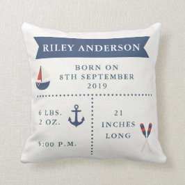 Nautical Baby Birth Announcement Pillow Kudde