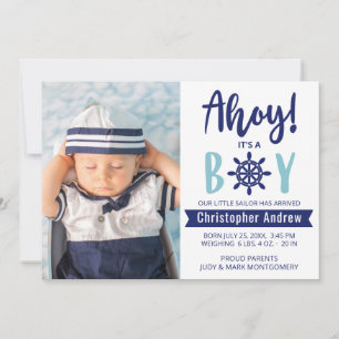 Nautical Baby Birth Photo Ahoy det är en Boy Blue Meddelande