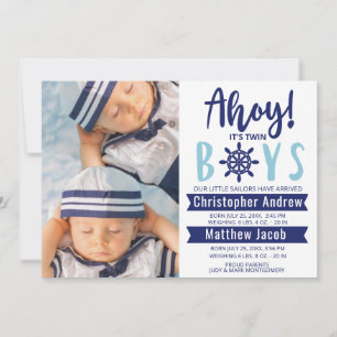 Nautical Baby Birth Photo Ahoy Det är Twin Boys An Meddelande
