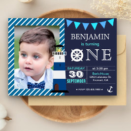 Nautical Baby Boy 1-års födelsedagsfest inbjudan
