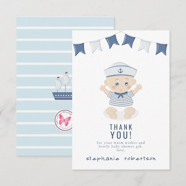 Nautical Baby Boy Baby Shower Tacksamhetskort Inbjudningar (Fram/baksida)