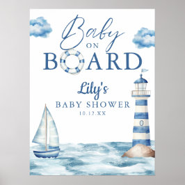 Nautical Baby Ombord Shower Välkomstskylt Poster