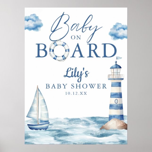 Nautical Baby Ombord Shower Välkomstskylt Poster (Framsidan)