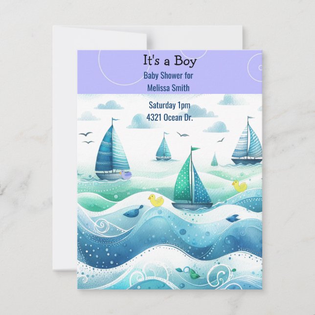 Nautical Baby Pojke Födelsedagsinbjudan Inbjudningar (Framsida)