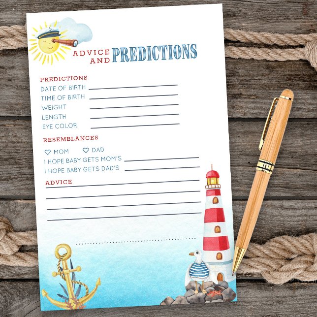 Nautical Baby Shower Advice and Predictions Lakan (Advice & Predictions card from my Ahoy it's a boy Nautical Baby Shower collection)
